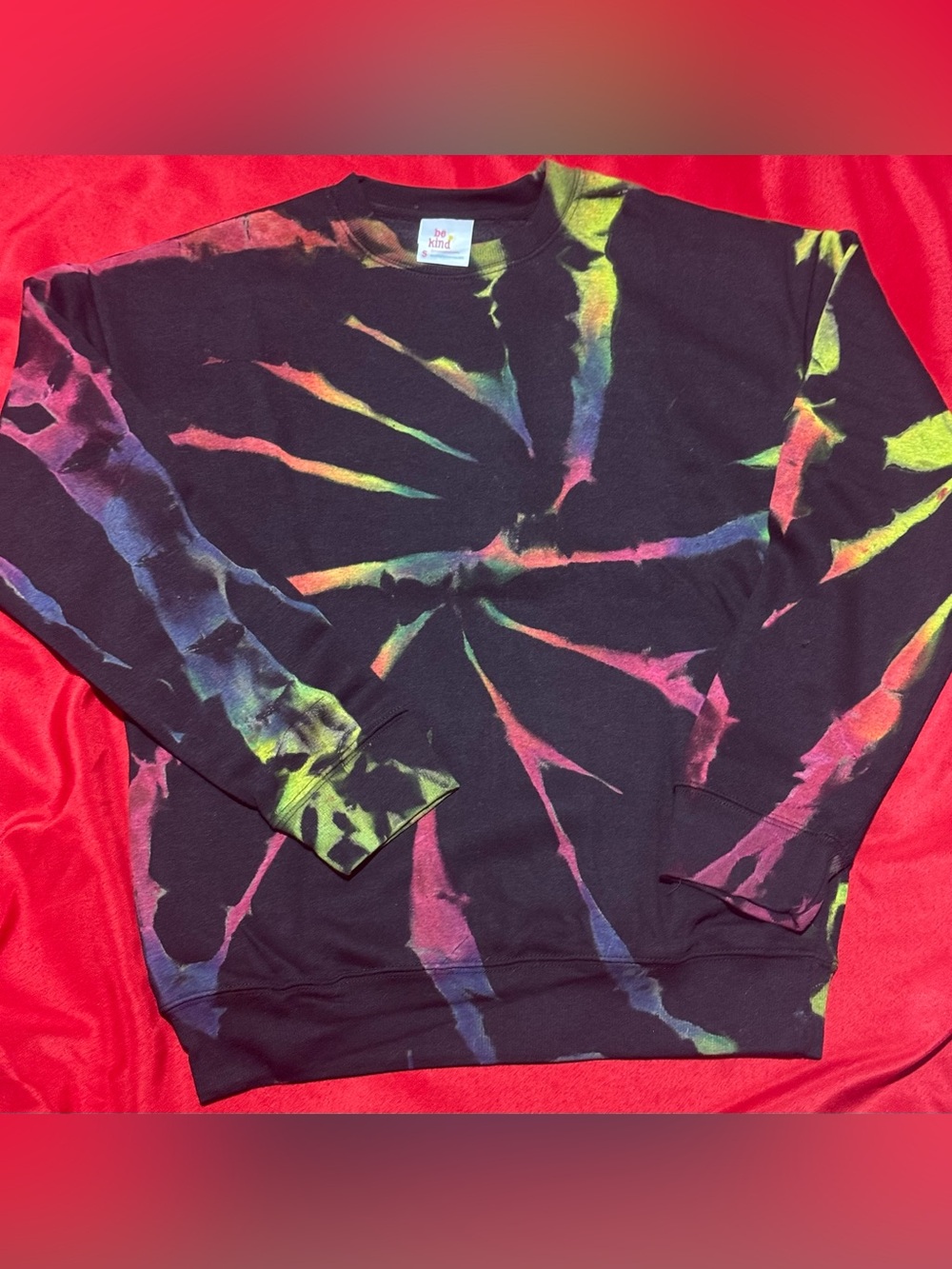 Tie-Dye Spiral Long Sleeve Crew Sweatshirt - Black/Multi